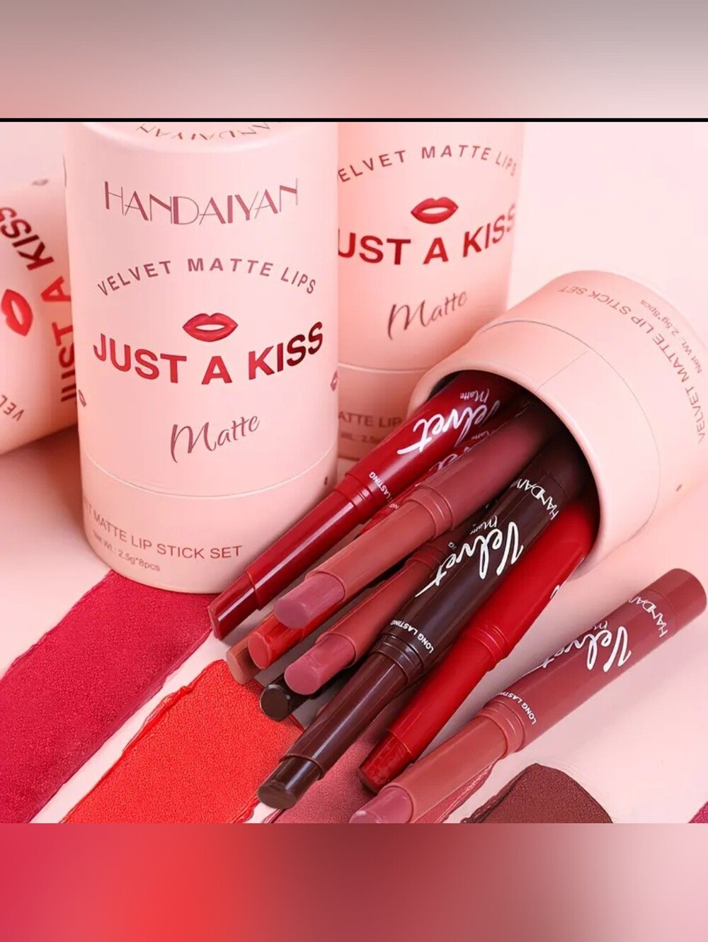 Just A Kiss Velvet Matte Lipstick - Bold Red To Nude/ 8 Piece Set - Picture 2 of 12
